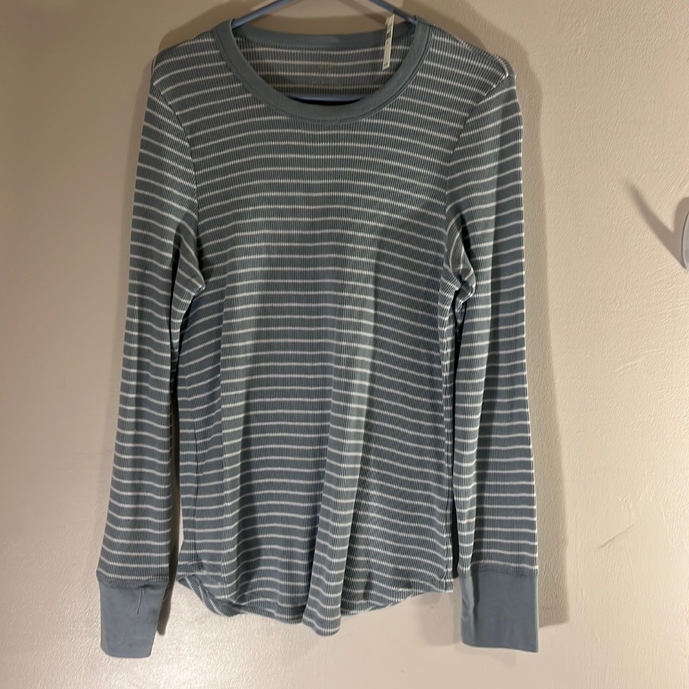 Aerie long John soft long sleeve striped grey and white top